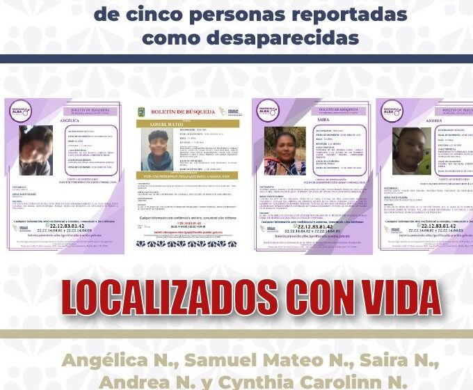 Localizan de cinco personas reportadas como desaparecidas