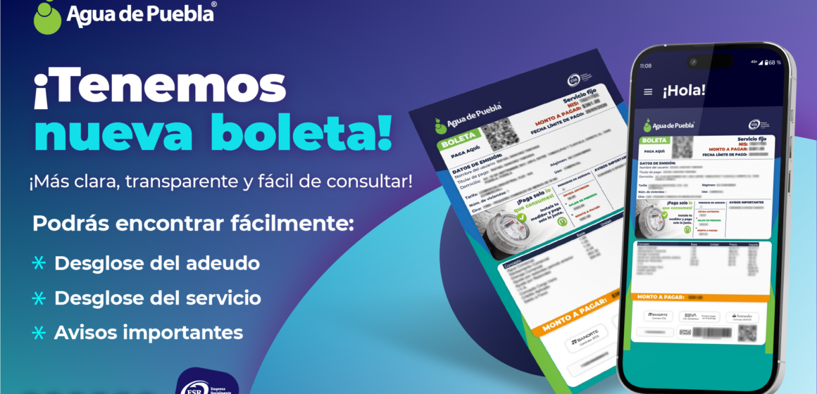 Wide Nueva Boleta Agua de Puebla presenta su nueva boleta de cobro